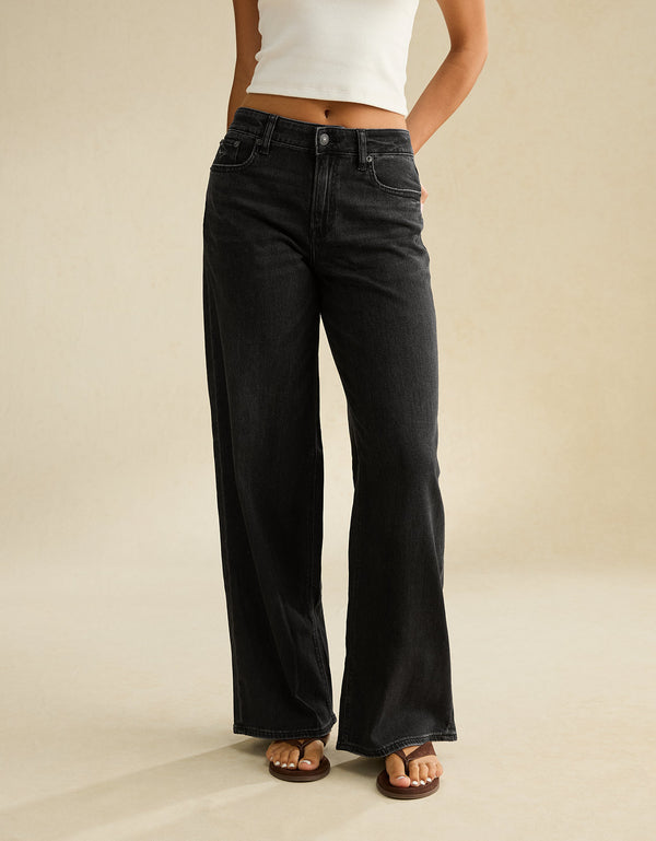 Jean Baggy Wide Leg tiro alto Ae - Negro