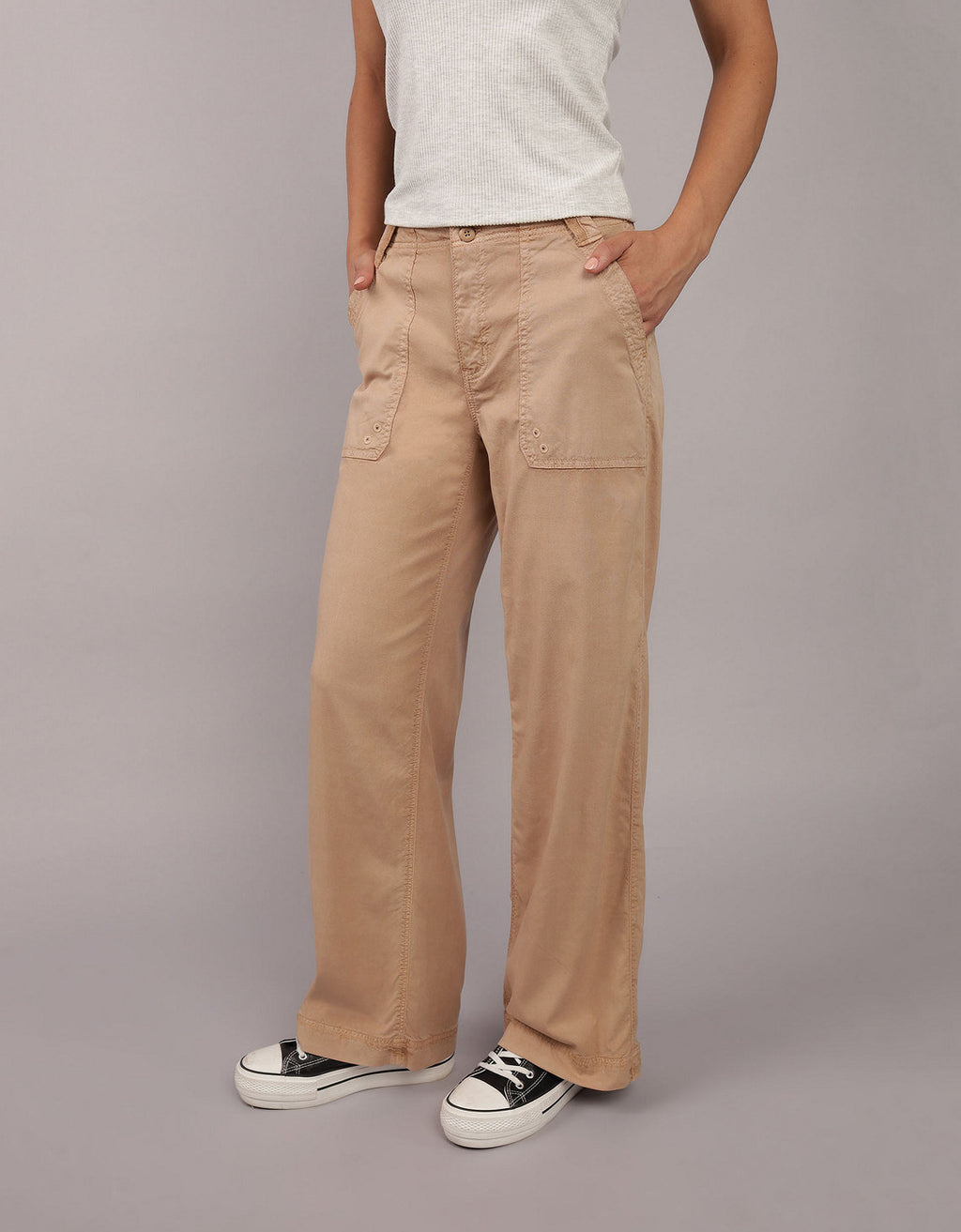 Pantalón Tiro Alto Holgado Mujer AE - Beige 0461_5081_676_of