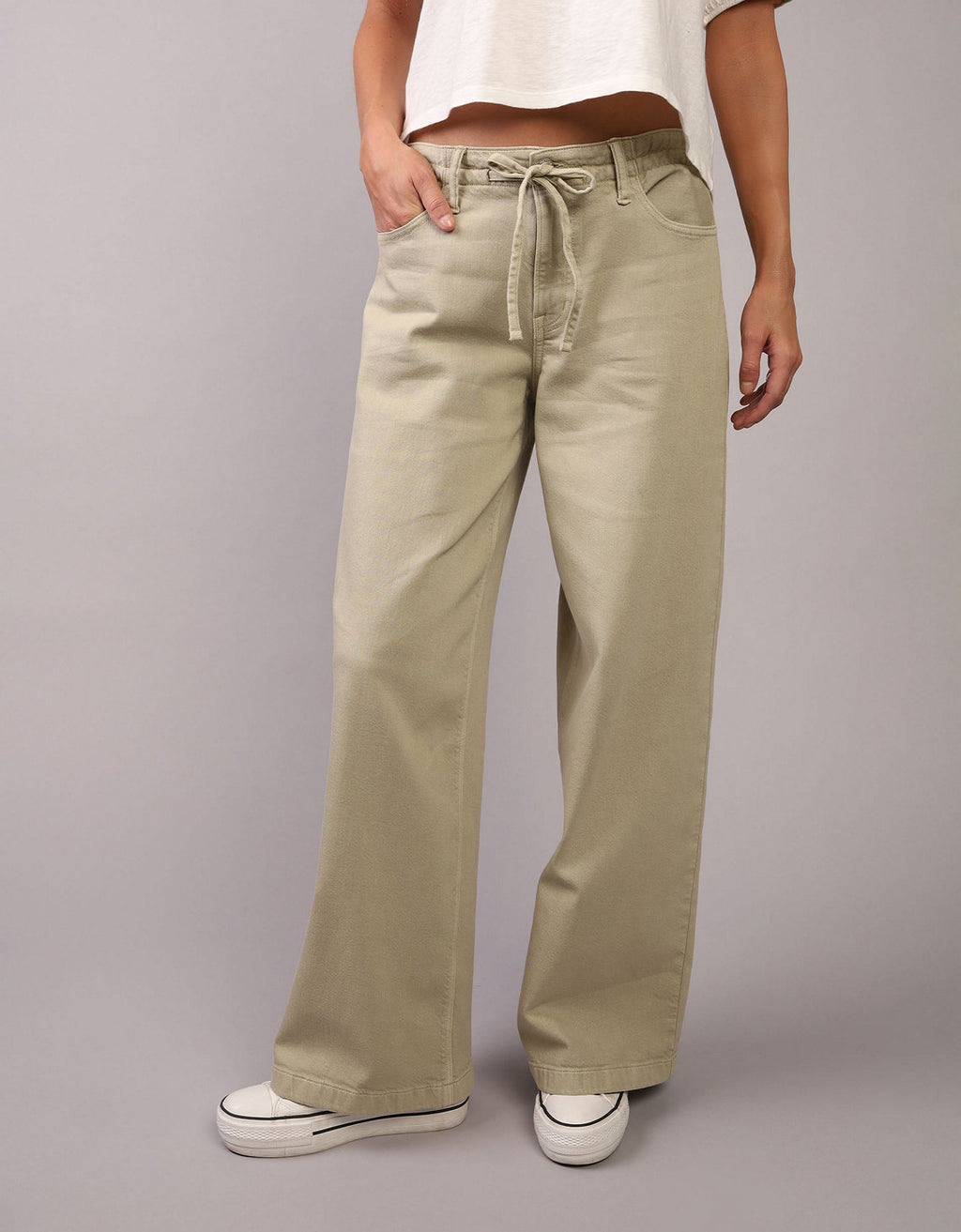 Pantalón Wide-Leg de Tiro Bajo Ae - Verde 0461_5530_365_of