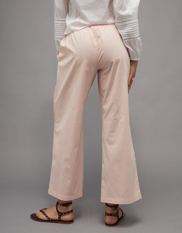 Pantalón de pierna ancha de talle bajo. - Rosa