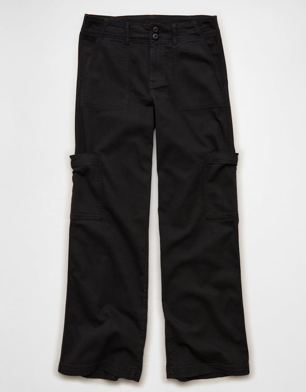 Pantalón Cargo de Pierna Ancha y Súper Cintura Alta Ae Stretch - Negro