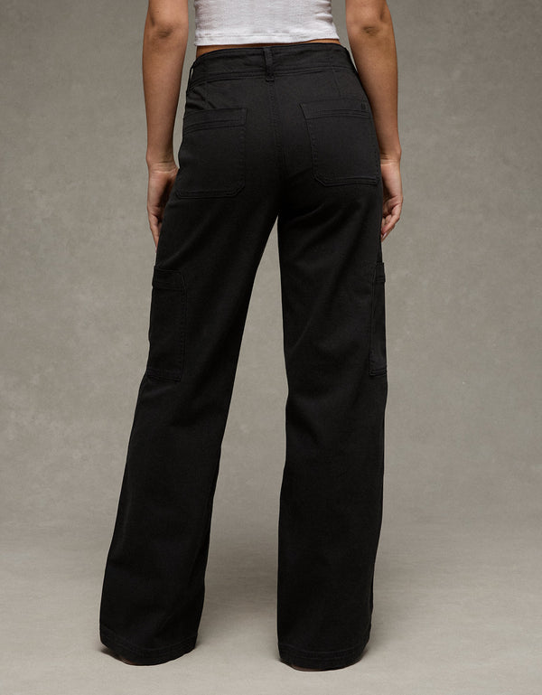 Pantalón Cargo de Pierna Ancha y Súper Cintura Alta Ae Stretch - Negro