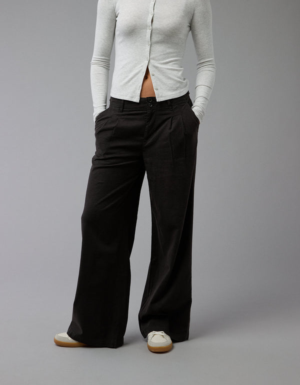 Pantalón tiro alto ancho de mujer AE - Negro