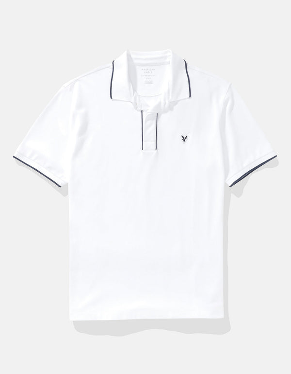 Polo de Piqué Elástico con Apariencia Desgastada para Hombre - Blanco