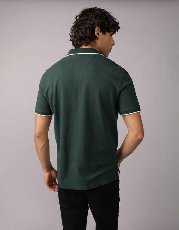 Polo de Piqué Elástico con Apariencia Desgastada para Hombre - Verde