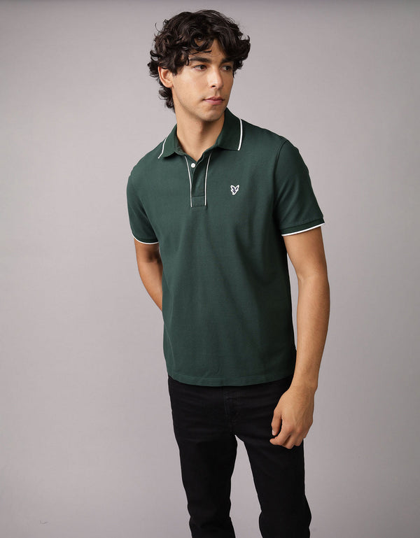 Polo de Piqué Elástico con Apariencia Desgastada para Hombre - Verde
