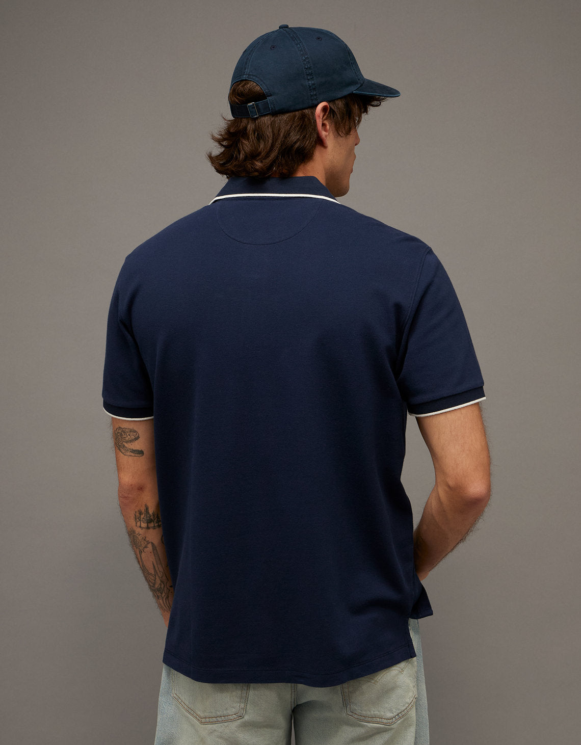 Polo de Piqué Elástico con Apariencia Desgastada para Hombre - Azul 1165_4559_405_ob