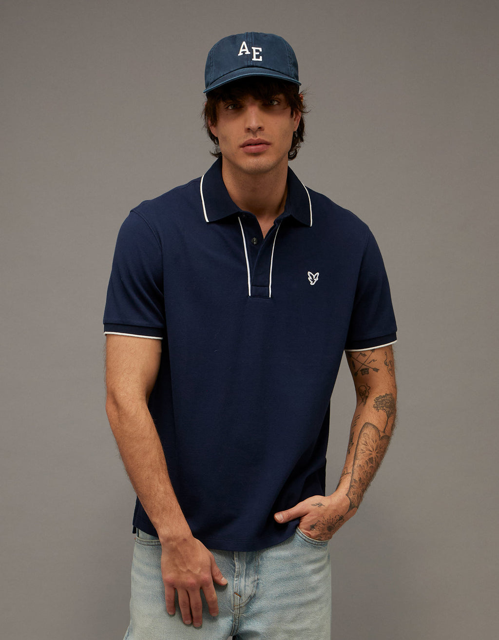 Polo de Piqué Elástico con Apariencia Desgastada para Hombre - Azul 1165_4559_405_of