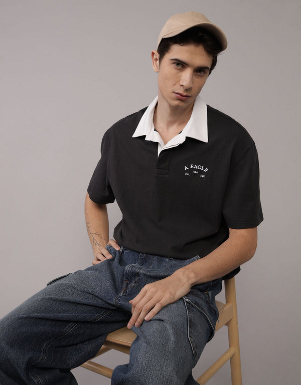 Polo Piqué Gráfico Ae - Negro