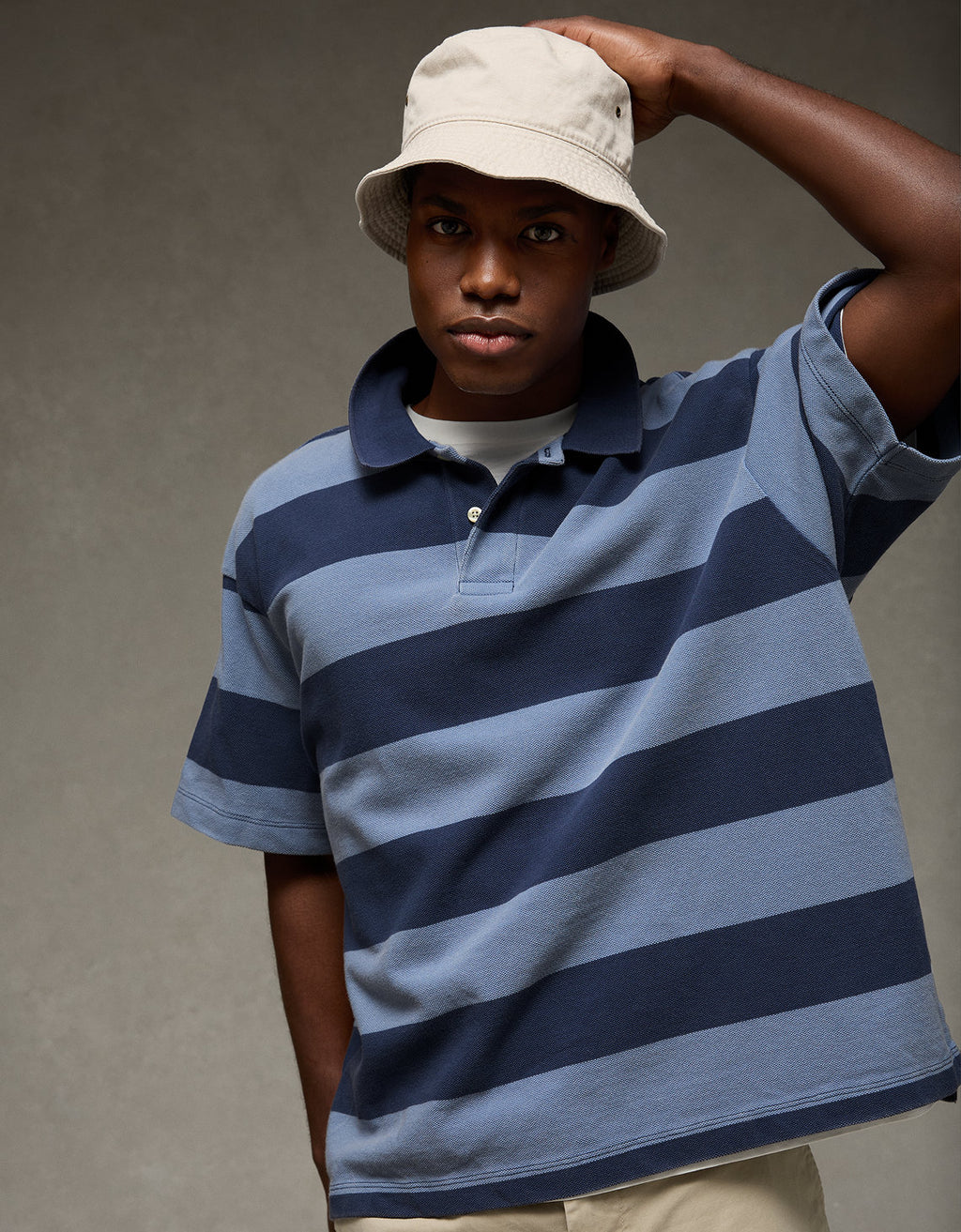 Camiseta Polo Piqué Boxy fit Ae - Azul 1165_5160_410_os