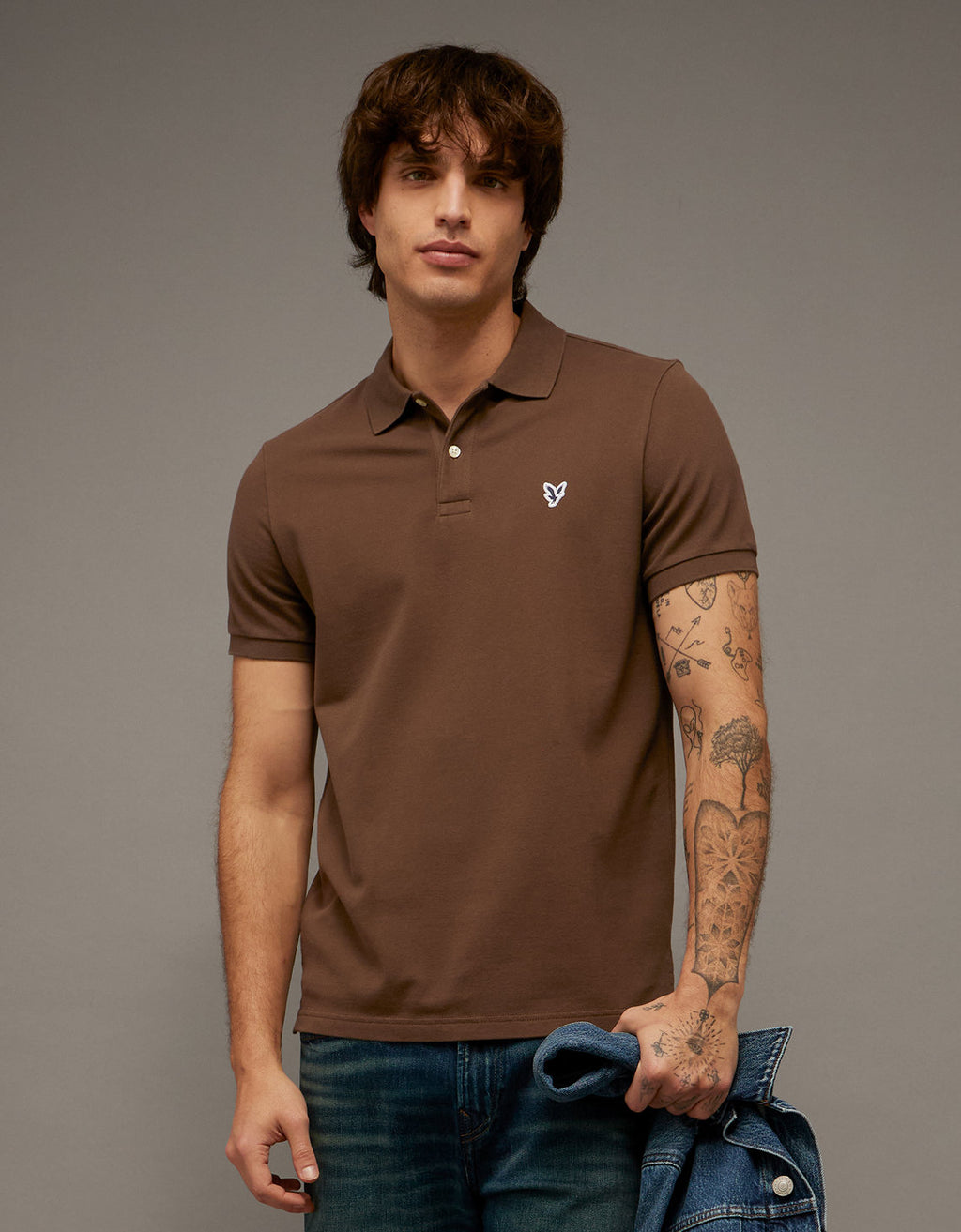 Camiseta Tipo Polo Slim Fit Ae - Café 1165_9146_203_of