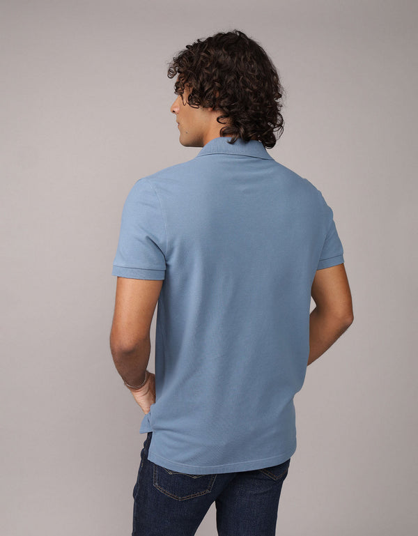 Camiseta Tipo Polo Slim Fit Ae - Azul