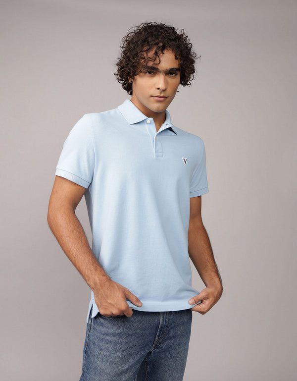 Camiseta Tipo Polo Slim Fit Ae - Azul