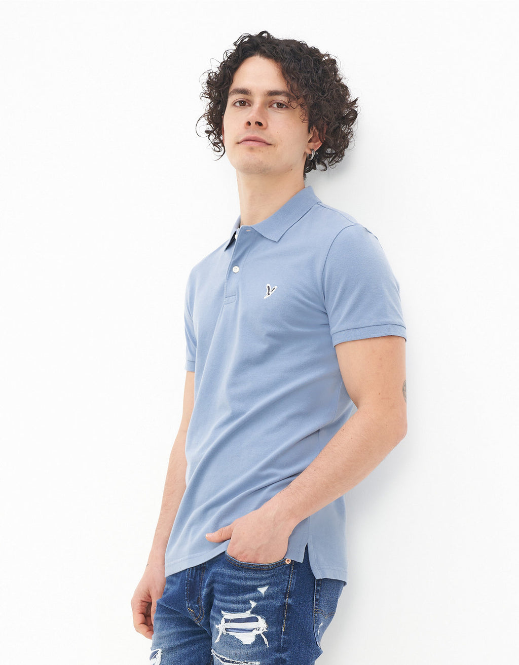 Camiseta Tipo Polo Slim Fit Ae - Azul 1165_9146_441_of