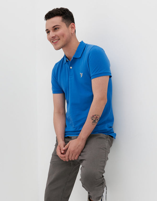 Camiseta Tipo Polo Slim Fit Ae - Azul