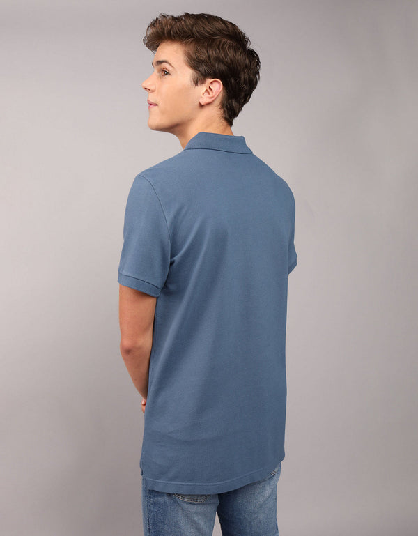 Camiseta Tipo Polo Slim Fit Ae - Azul