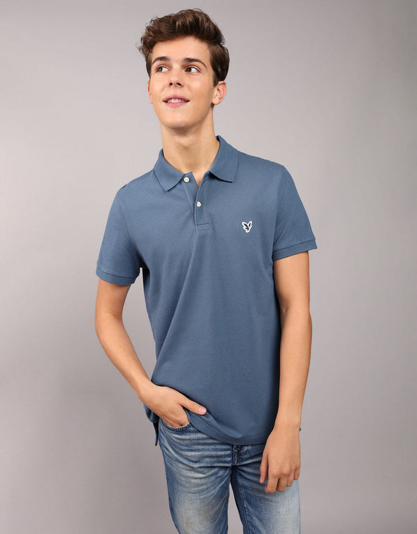 Camiseta Tipo Polo Slim Fit Ae - Azul