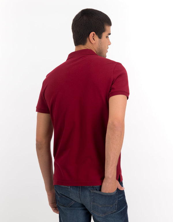 Camiseta Tipo Polo Slim Fit Ae - Rojo