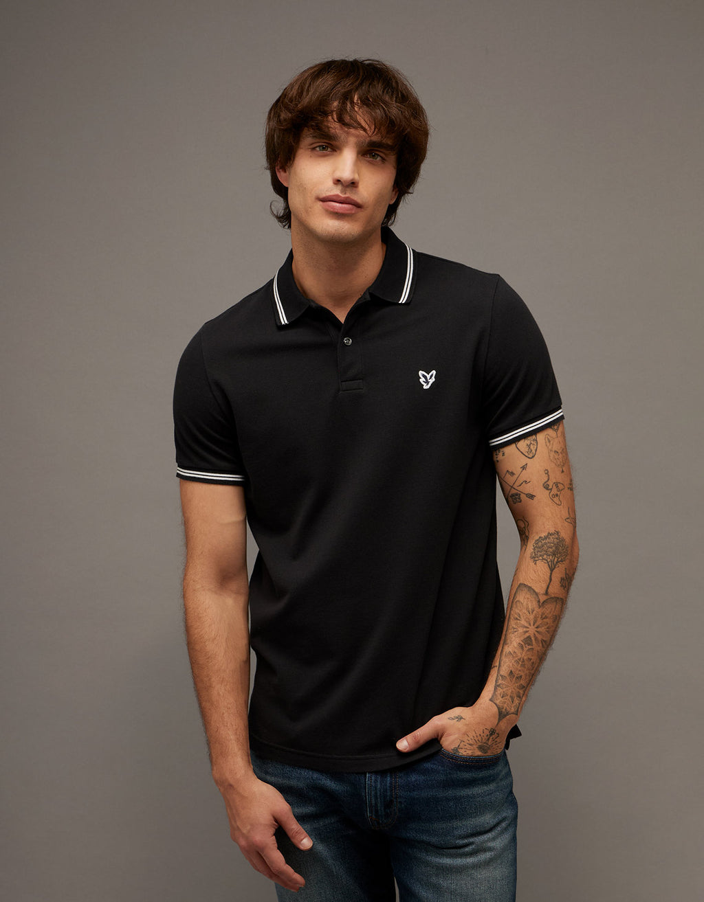 Camiseta Polo de Pique Slim Fit Ae - Negro 1165_9150_001_of