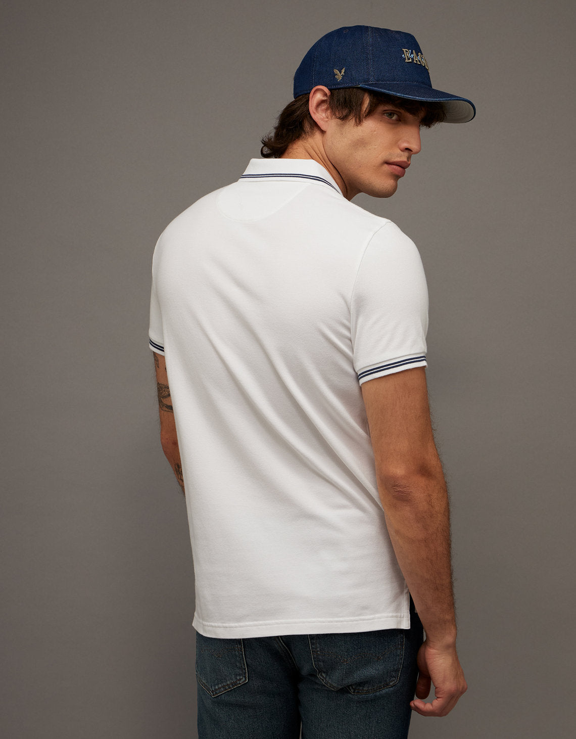 Camiseta Polo de Pique Slim Fit Ae - Blanco 1165_9150_100_ob