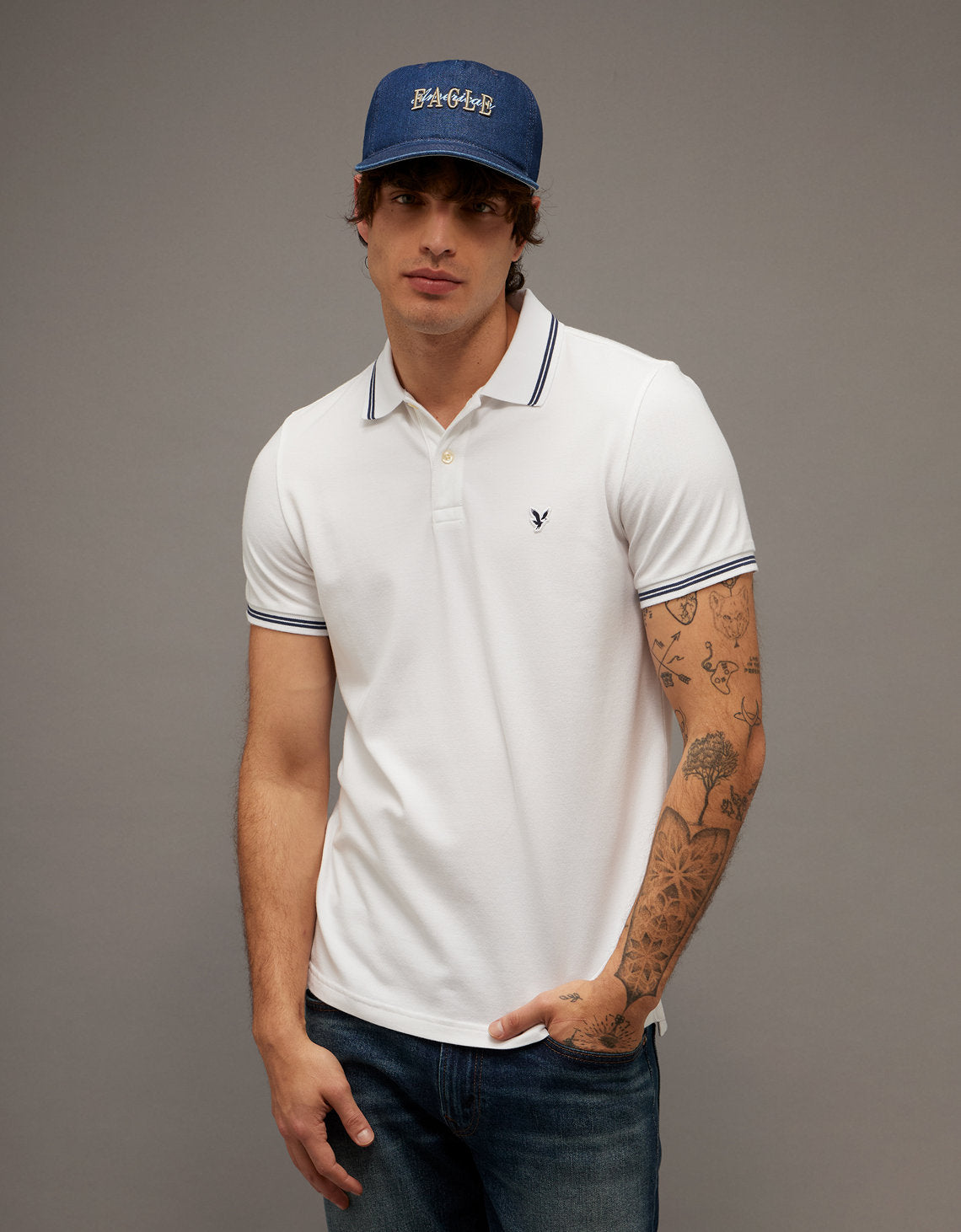 Camiseta Polo de Pique Slim Fit Ae - Blanco 1165_9150_100_of