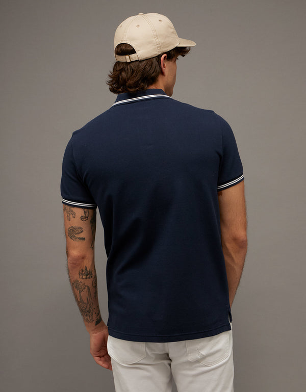 Camiseta Polo de Pique Slim Fit Ae - Azul