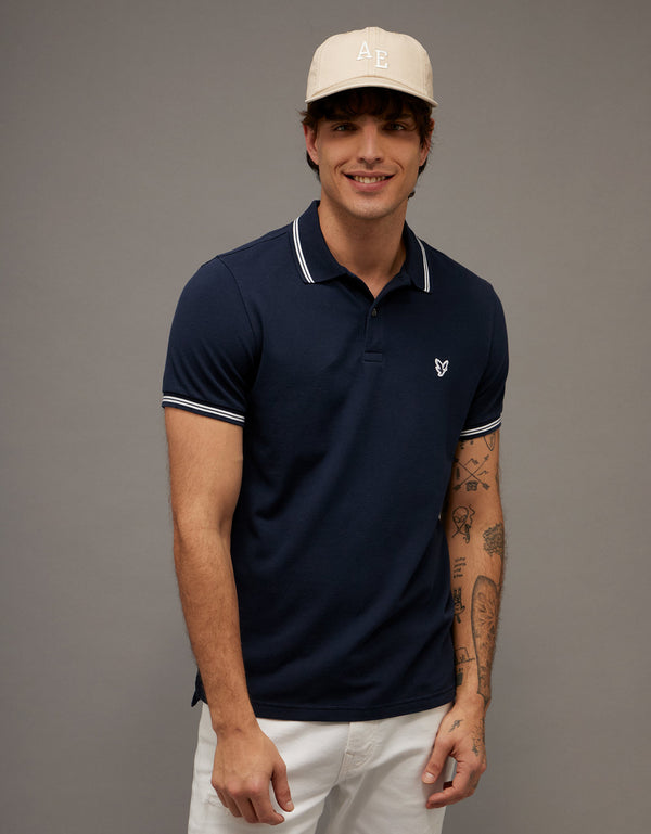 Camiseta Polo de Pique Slim Fit Ae - Azul