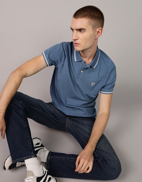 Camiseta Polo de Pique Slim Fit Ae - Azul