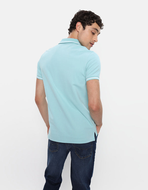 Camiseta Polo de Pique Slim Fit Ae - Azul