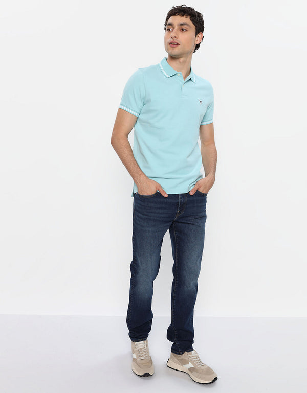 Camiseta Polo de Pique Slim Fit Ae - Azul