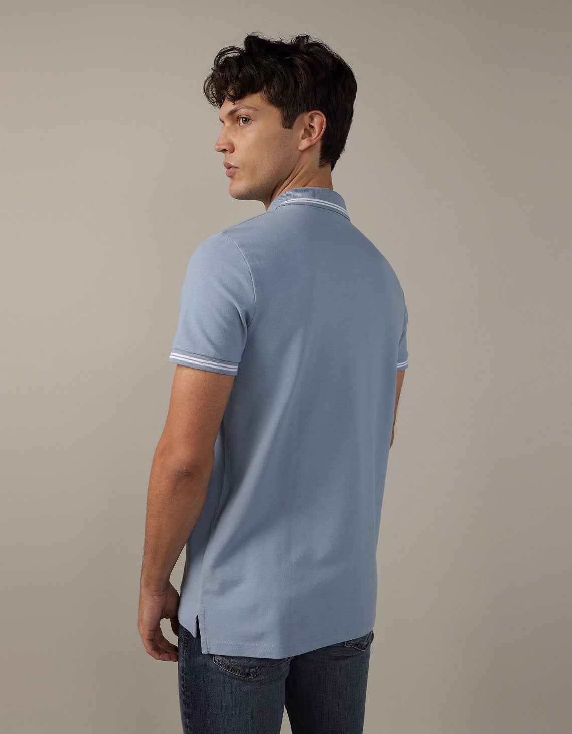 Camiseta Polo de Pique Slim Fit Ae - Azul 1165_9150_443_ob
