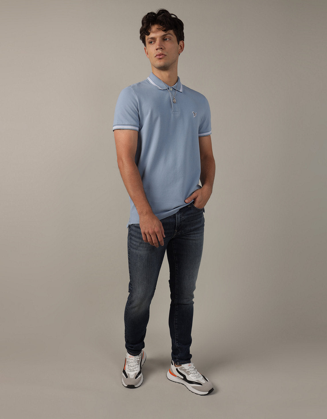 Camiseta Polo de Pique Slim Fit Ae - Azul 1165_9150_443_of