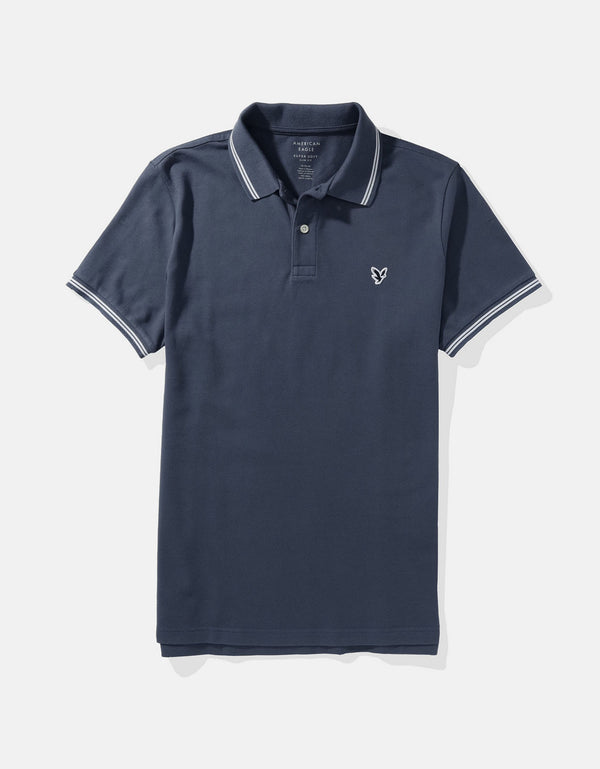Camiseta Polo de Pique Slim Fit Ae - Azul