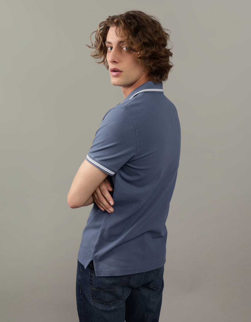 Camiseta Polo de Pique Slim Fit Ae - Azul 1165_9150_451_ob