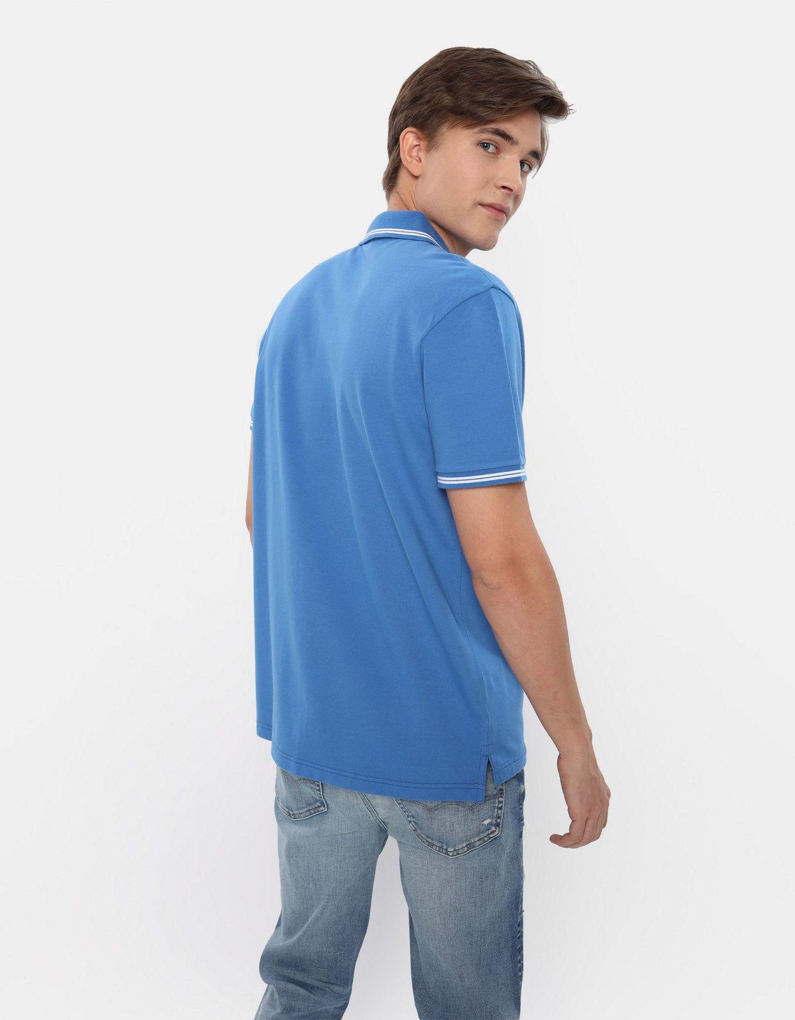 Camiseta Polo de Pique Slim Fit Ae - Azul 1165_9150_488_ob