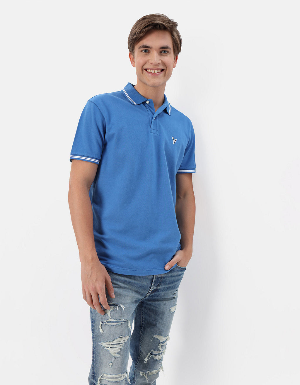 Camiseta Polo de Pique Slim Fit Ae - Azul 1165_9150_488_of