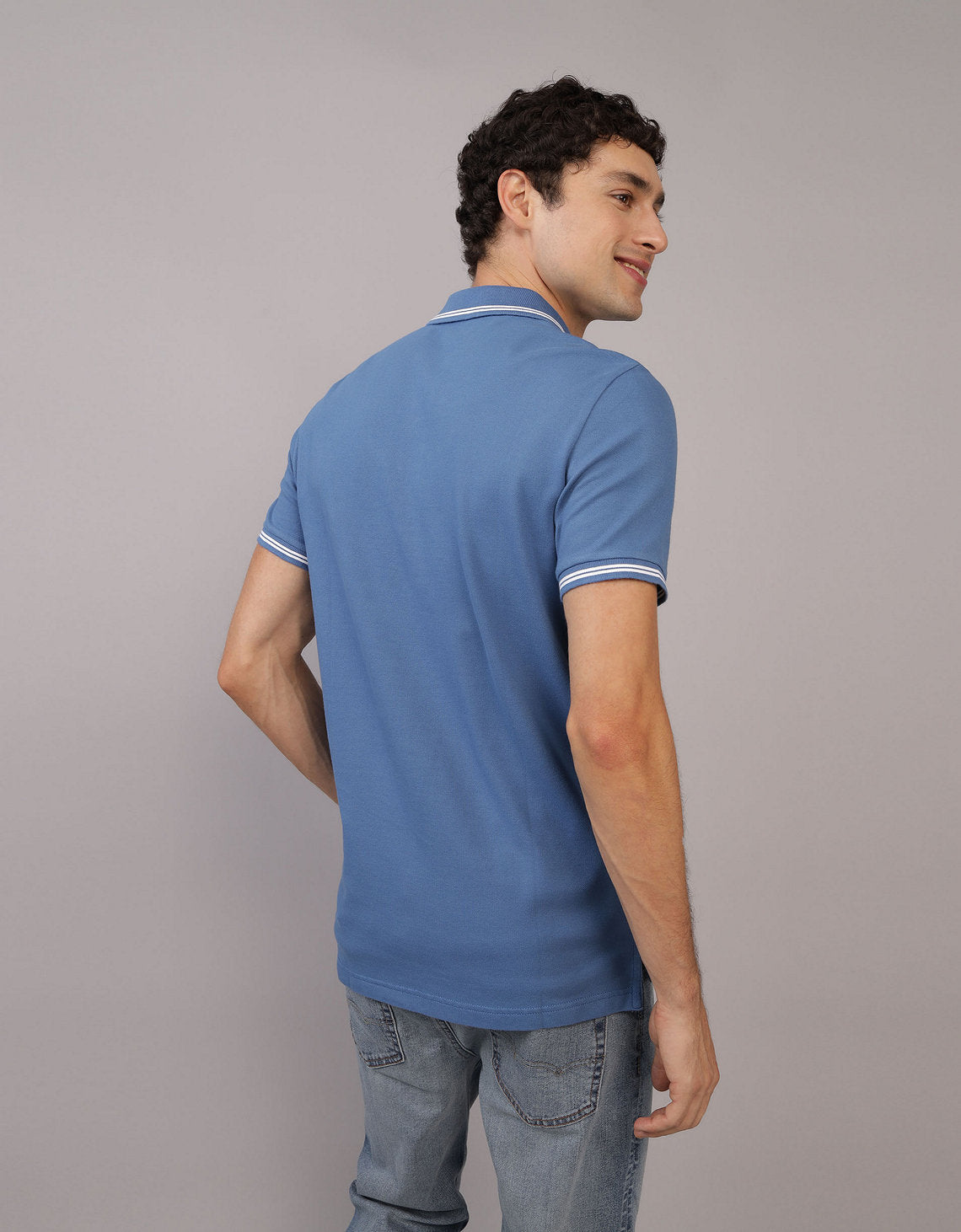Camiseta Polo de Pique Slim Fit Ae - Azul 1165_9150_911_ob