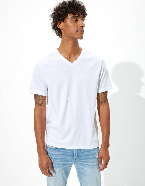 Camiseta Ae súper suave, cuello V - Blanco