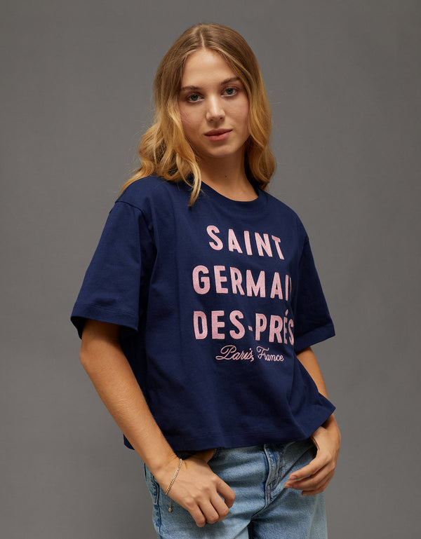 Camiseta Gráfica tipo Boxy Ae - Azul
