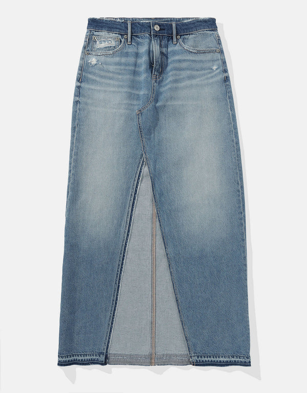 Falda larga Denim con abertura de Mujer - Azul