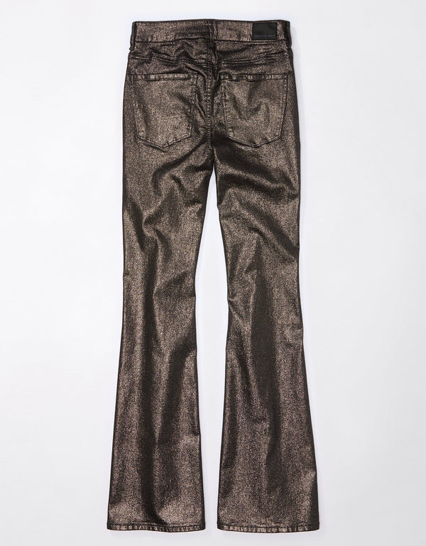 Pantalón AE Flare de cuero vegano con elástico de tiro alto - Plateado