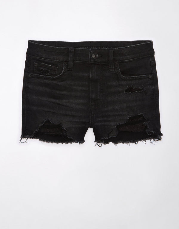Short Mom AE en denim de tiro alto para mujer - Negro