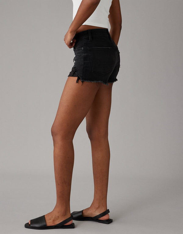 Short Mom AE en denim de tiro alto para mujer - Negro