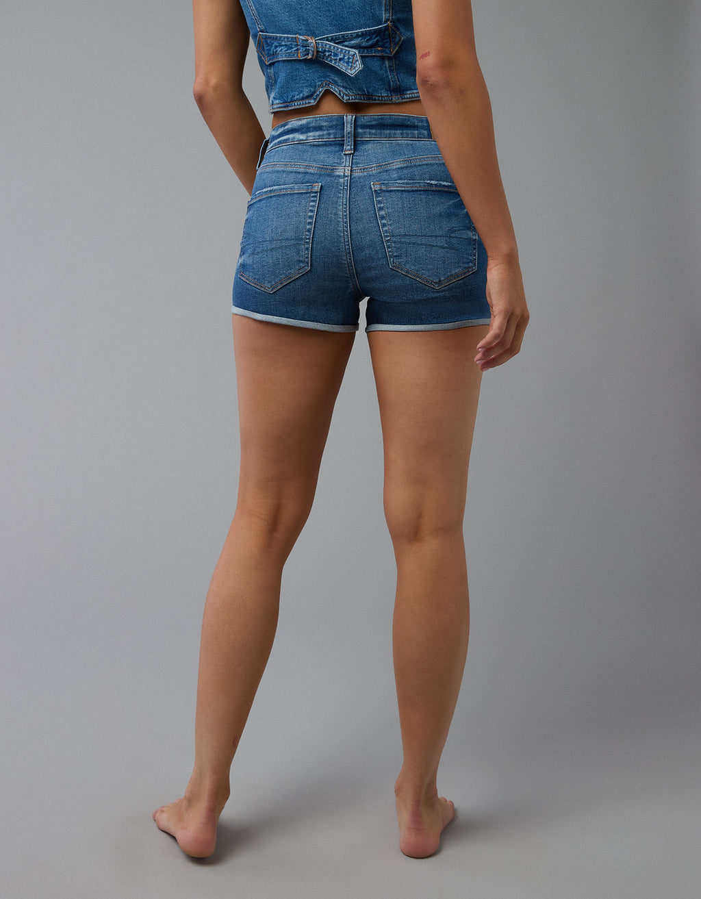 Ae Pantalón Corto Vaquero de Tiro Alto de Siguiente Nivel - Azul 1333_8192_451_ob