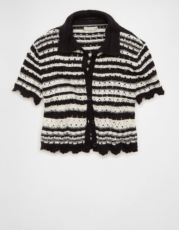 Camiseta tipo Polo tejido y abotonado Ae - Negro