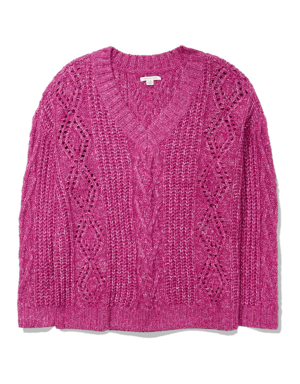 Suéter AE Oversized tejido con cuello en V - Rosa