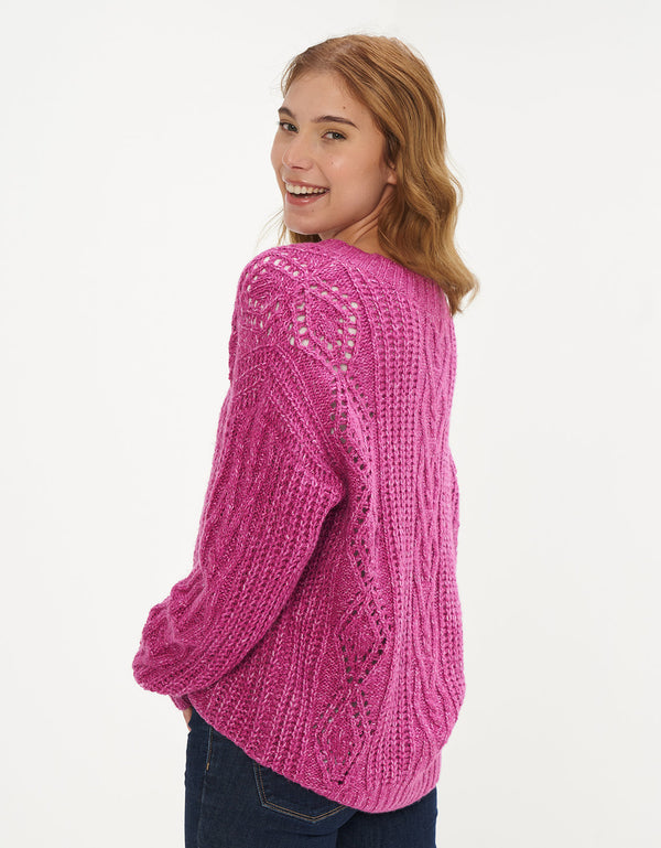 Suéter AE Oversized tejido con cuello en V - Rosa