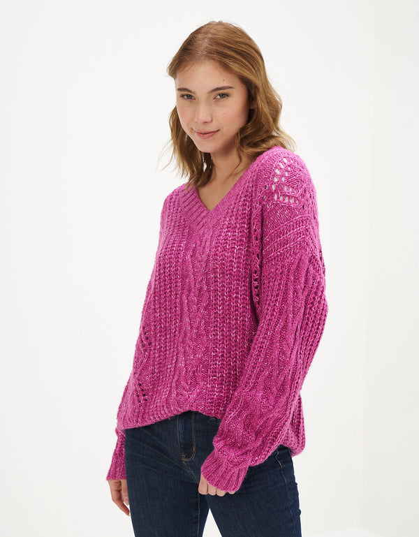 Suéter AE Oversized tejido con cuello en V - Rosa