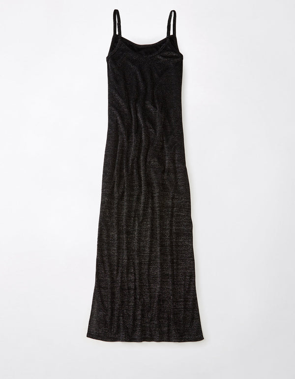 Vestido AE largo de tirantes con efecto de brillos - Negro