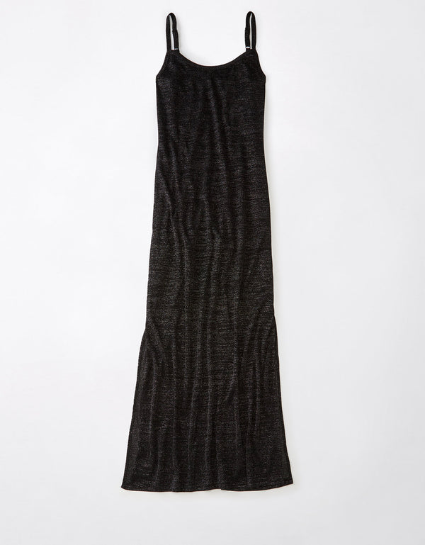 Vestido AE largo de tirantes con efecto de brillos - Negro